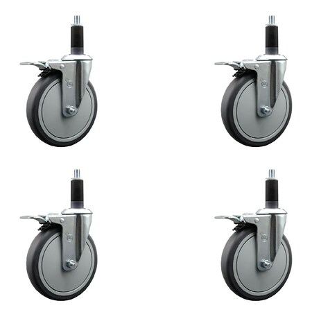 Service Caster 6'' Thermoplastic Rubber Swivel 1-1/8'' Expanding Stem Caster Set Total Lock Brake, 4PK SCC-EXTTL20S614-TPRB-118-4